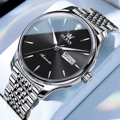 OLEVS Minimalist Diamond Dial Day Date Automatic Watch 9960 for Men
