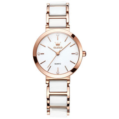OLEVS 5877 Ceramic Bracelet Watch Rose Gold Minimalist Diamond Accent Japan Quartz Luxury Timepiece for Women