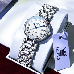 OLEVS Women Lucky Diamond Dress Watch Stainless Steel Quartz Date 5575