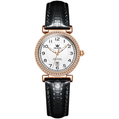 OLEVS Women Vintage Leather Dress Watch Arabic Numerals Date Quartz 5590