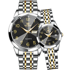 OLEVS 9970Q 3D Faceted Glass His and Hers Couple Watch Set