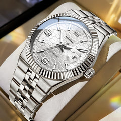 OLEVS 7105 Fluted Bezel Automatic Mechanical Luxury Dress Watch for Men