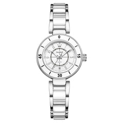 OLEVS 7083 White Ceramic Watch Sport Luxe Diamond Accent Stainless Steel Bracelet Quartz Timepiece for Women