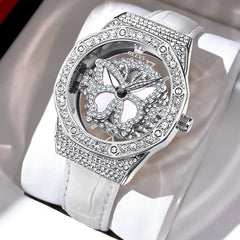 OLEVS 9996 Rotatable Diamond Bezel Leather Watch for Women