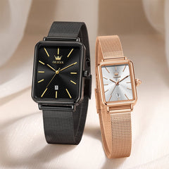 OLEVS 3692 Matching Couples Watch Set Rectangle Minimalist Mesh