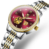 OLEVS 6706 Diamond Flower Skeleton Automatic Mechanical Watch For Women