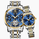 OLEVS 6607 Open Heart Automatic Mechanical Couple Watch Set