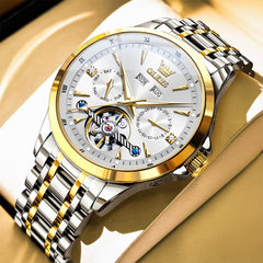 OLEVS 7091 Double Open Heart Multi-Function Automatic Watch For Men