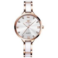 OLEVS 5872 Ceramic Bracelet Watch Rose Gold Diamond Accent Quartz Luxury Timepiece for Women
