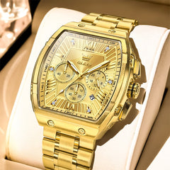 OLEVS Men Tonneau Watch Chronograph Stainless Steel Luxury Quartz 5639