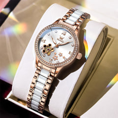OLEVS 7074 Ceramic Open Heart Automatic Watch For Women