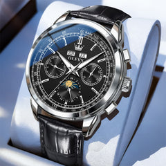 OLEVS Leather Strap Moon Phase Automatic Mechanical Watch for Men 7117