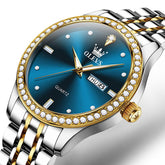 OLEVS 3625 Diamond Bezel Quartz Steel Watch for Men