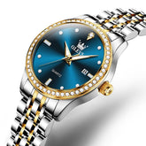 OLEVS 3625 Diamond Bezel Quartz Steel Watch for Women