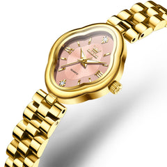 OLEVS 5666 Petal Case Vintage Dress Watch Gold Bracelet Quartz Jewelry Timepiece for Women