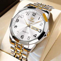 OLEVS 9970 3D Rhombic Faceted Glass Day Date Watch for Men