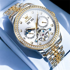 OLEVS 7016 Diamond Multi Function Sun and Moon Mechanical Watch for Men