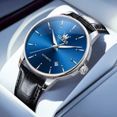 OLEVS 6725 Minimalist Leather Strap Automatic Mechanical Lightweight Watch For Men