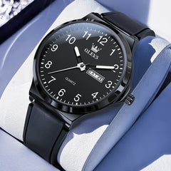 OLEVS 5647 Ultra Thin Day Date Quartz Watch Silicone Strap Casual Timepiece for Men and Women