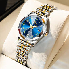 OLEVS 9970 3D Rhombic Faceted Glass Date Watch for Women