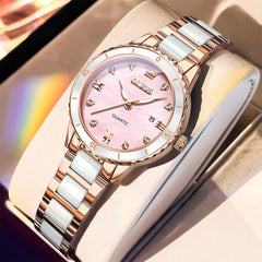 OLEVS 9985 Two Tone Ceramic Bracelet Quartz Watch for Women