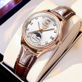 OLEVS 7039 Leather Moon Phase Mechanical Watch For Women