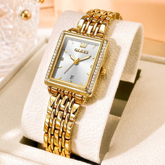 OLEVS 9995 Vintage Rectangular Gold Bracelet Watch for Women