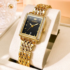 OLEVS 9995 Vintage Rectangular Gold Bracelet Watch for Women