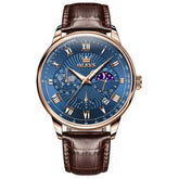 OLEVS 2893 Leather Pulsometer Moon Phase Watch for Men