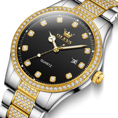 OLEVS 9905 Diamond Bezel Luxury Dress Quartz Watch for Men