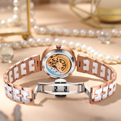OLEVS 7086 Ceramic Heart Open Heart Automatic Watch For Women