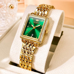 OLEVS 9995 Vintage Rectangular Gold Bracelet Watch for Women