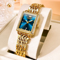 OLEVS 9995 Vintage Rectangular Gold Bracelet Watch for Women