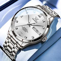 OLEVS Couple Watches Diamond Dial Automatic Mechanical Watch 9946 Steel Band for His and Hers