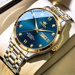 OLEVS Couple Watches Diamond Dial Automatic Mechanical Watch 9946 Steel Band for His and Hers