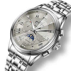 OLEVS 7113 Diamond Cut Glass Moon Phase Automatic Mechanical Watch for Men