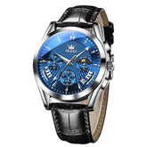 OLEVS 2876 Luxury Moon Phase Chronograph Leather Watch for Men