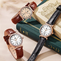 OLEVS Women Vintage Leather Dress Watch Arabic Numerals Date Quartz 5590