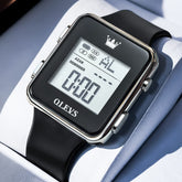 OLEVS 1105 Sleek Retro Digital Sport Watch for Men - Silver Black Watch | Olevs Watch Store