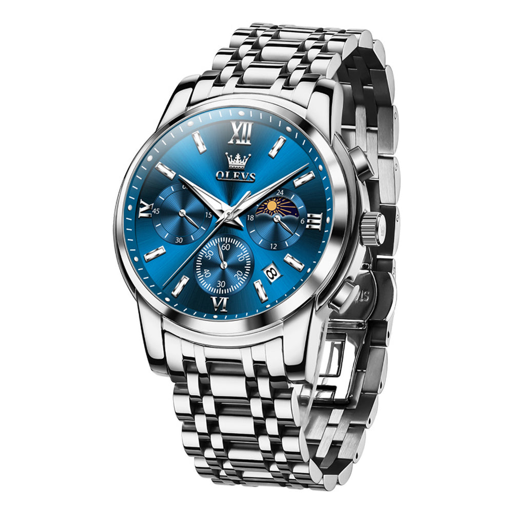 OLEVS 2718 silver blue chronograph quartz watch for men