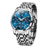 OLEVS 2718 silver blue chronograph quartz watch for men