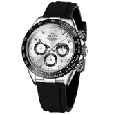 OLEVS 2875 Luxury Moon Phase Racing Chronograph Watch for Men - Silver White Watch | Olevs Watch Store