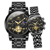 OLEVS 2900 Classic Chronograph Couples Watch Set Men Women - All Black Watch | Olevs Watch Store