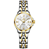 OLEVS 2906 Diamond Day Date Couples Watch Set Men Women - Two Tone White Watch | Olevs Watch Store