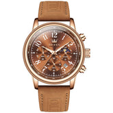 OLEVS 2912 Leather Chronograph Moon Phase Watch for Men - Rose Gold Coffee Watch | Olevs Watch Store