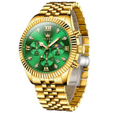OLEVS 2932 Luxury Gold Fluted Bezel Quartz Watch for Men - Gold Green Watch | Olevs Watch Store