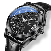 OLEVS 2987 Ultra-Light Leather Chronograph Quartz Watch for Men - All Black Watch | Olevs Watch Store