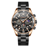 OLEVS 2990 Textured Steel Luminous Sport Watch for Men - Rose Gold Black Watch | Olevs Watch Store