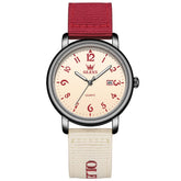 OLEVS 2991 Nylon Strap Casual Retro Quartz Watch for Men and Women - Red Watch | Olevs Watch Store