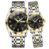 OLEVS 3666 Quartz Luminous Matching Watches For Couples - Two Tone Black Watch | Olevs Watch Store